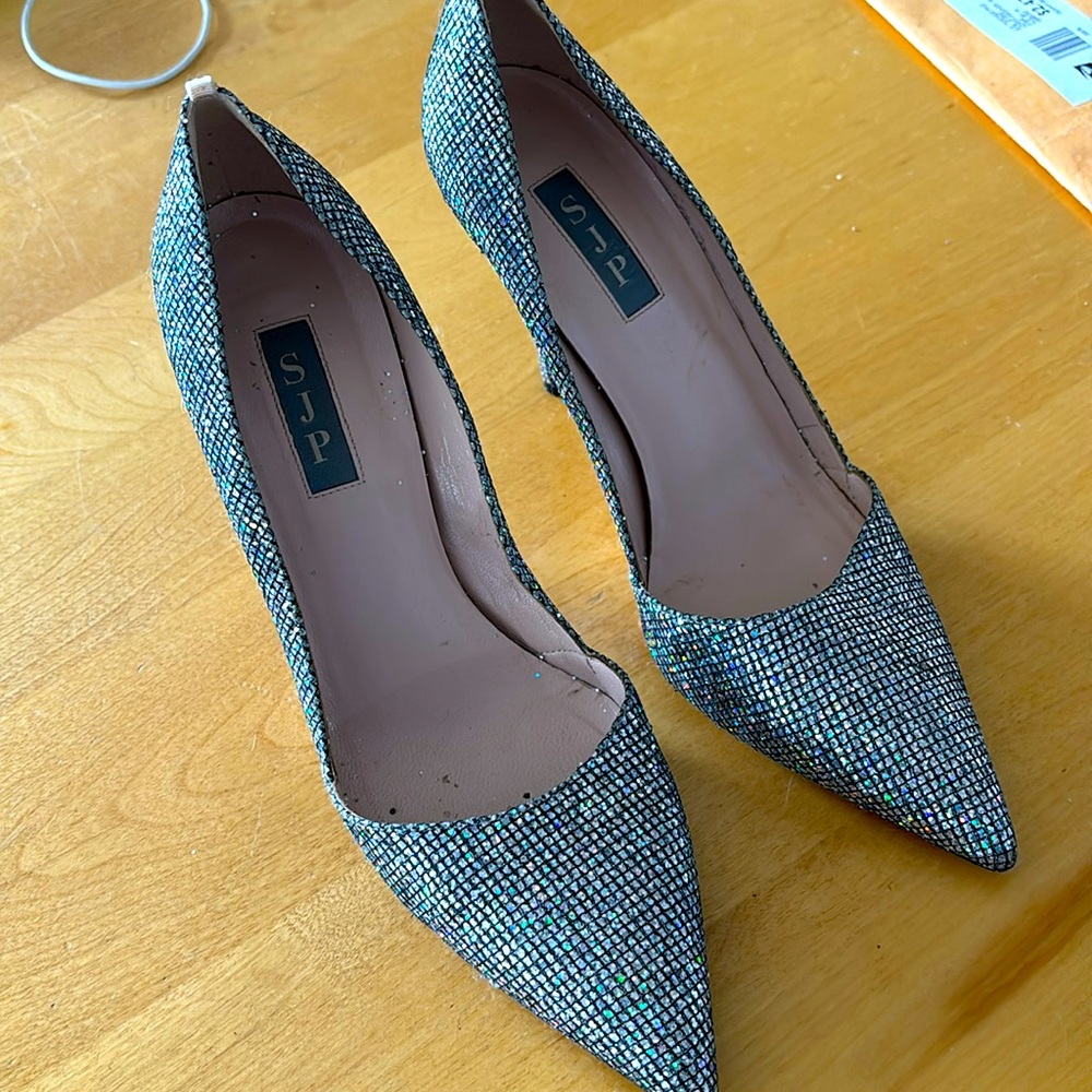 SJP silver sparkle stilettos